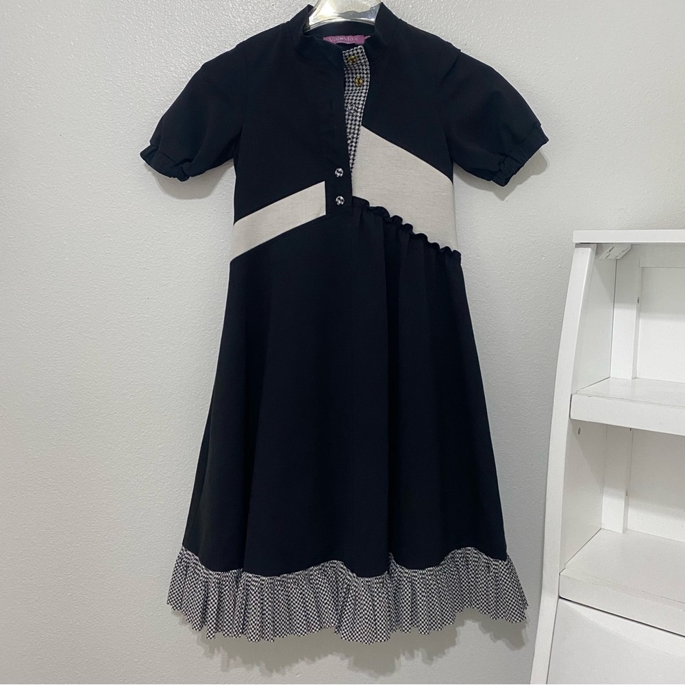 VALMAX Couture Black and White Kids Dress, Size 9y Made in Italy